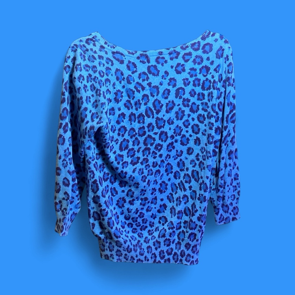 Jones New York Sport Women’s Sweater Blue Leopard Print 3/4 Sleeve Size S - Picture 7 of 7